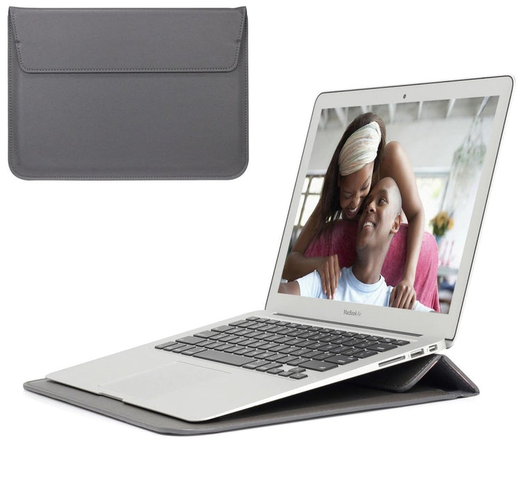 Laptoptas 12 inch - Vegan Leer - Laptoptas met Standaard en Opbergvak - Laptopstandaard en Sleeve voor Laptops van 12 tot 12.6 inch voor o.a Microsoft Surface Laptop Go/Pro/Chromebook