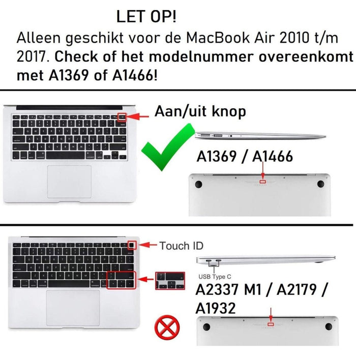 MacBook Air 13 inch case - Macbook Air 13.3 Hoes - Macbook Air Case - MacBook Air 2010 - 2017 Case Hardcover / Geschikt voor A1369 / A1466 / Premium Kunststof Hoes voor de MacBook Air A1369 / MacBook Air A1466