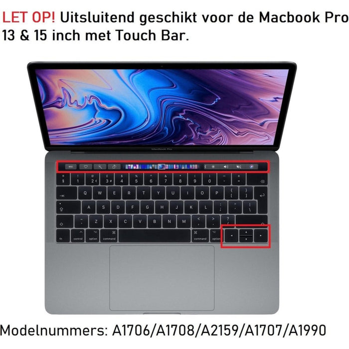 MacBook Toetsenbord Cover voor MacBook Air & Pro met Touch Bar - 13 en 15 inch - 2016 / 2017 / 2018 / 2019 / A2159 / A1989 / A1990 / A1706 / A1712