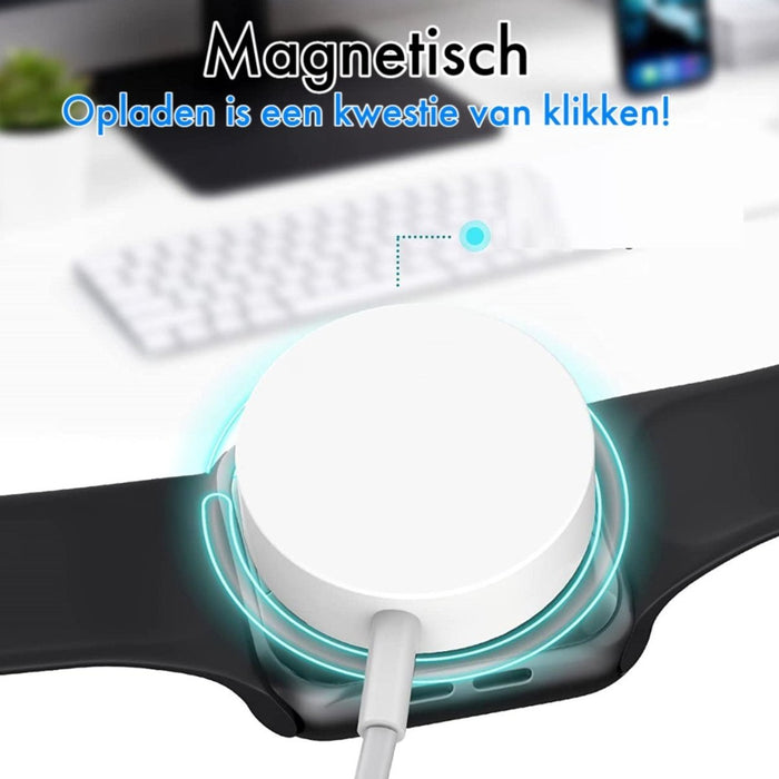 Magnetische Oplader voor Apple Watch Serie 1 t/m 7 - USB-C Kabel - Draadloze Snellader - 1 Meter - Wit