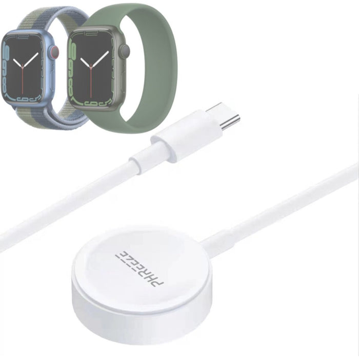 Magnetische Oplader voor Apple Watch Serie 1 t/m 7 - USB-C Kabel - Draadloze Snellader - 1 Meter - Wit