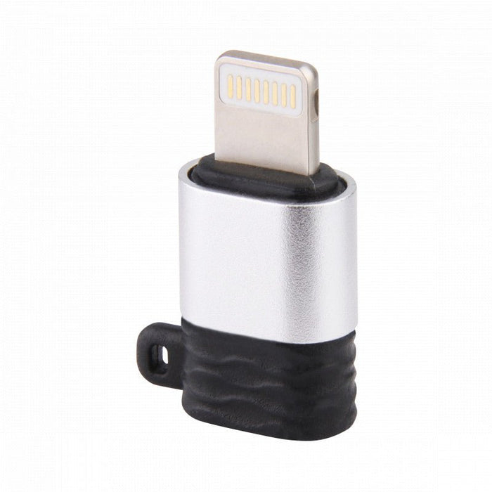 Micro-USB naar Lightning Adapter - Aluminium Design - Micro USB B (Female) naar Apple Lightning (Male) Phreeze™ Converter - Ondersteunt 2.4A snelladen en 480 Mbps data overdracht - Met Sleutelhanger - Zilver