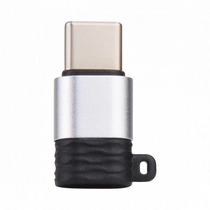Micro-USB naar USB-C Adapter - Aluminium Design - Micro USB B (Female) naar USB C (Male) Phreeze™ Converter - Ondersteunt 2.4A snelladen en 480 Mbps data overdracht - Met Sleutelhanger - Zilver