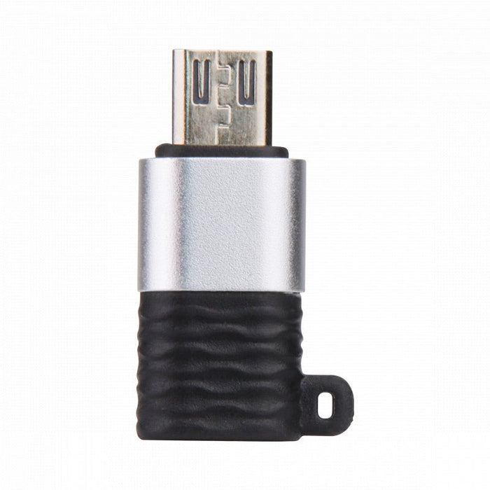 Micro-USB naar USB-C Adapter - Aluminium Design - Micro USB B (Female) naar USB C (Male) Phreeze™ Converter - Ondersteunt 2.4A snelladen en 480 Mbps data overdracht - Met Sleutelhanger - Zilver