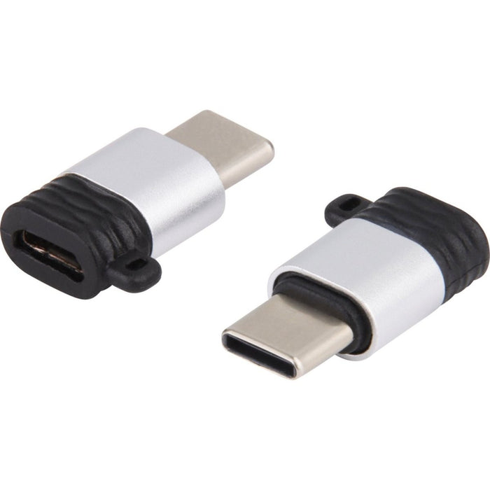 Micro-USB naar USB-C Adapter - Aluminium Design  - Micro USB B (Female) naar USB C (Male) Phreeze™ Converter - Ondersteunt 2.4A snelladen en 480 Mbps data overdracht - Met Sleutelhanger - Zilver