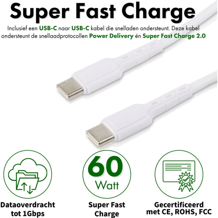 Next-Gen Dubbele USB C Snellader + USB-C Kabel - 2 Meter - 35W GaN Technologie - Oplader Geschikt voor Macbook Air, ChromeBook, Google Pixel 6/7, Samsung Galaxy S23/S22/S21/S20 FE/Plus/Ultra, Tablet