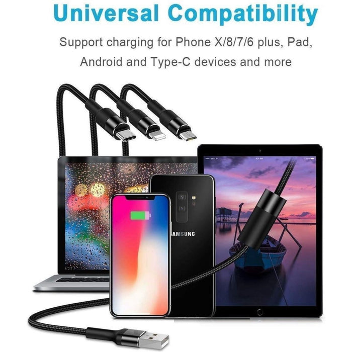 Oplaadkabel iPhone / Samsung - USB-C - Lightning - Micro USB - 3 in 1 - Snellaadkabel - Oplader kabel - Micro- Geschikt voor Samsung / iPhone / Huawei / Sony / LG