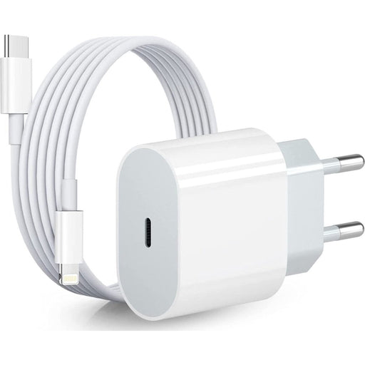 Oplader iPhone 14 - Snellader + USB C naar Lightning Kabel - 1 Meter - Wit - Geschikt voor Apple iPhone 14, 14 Pro, 14 Plus, 14 Pro Max - Opladers - Phreeze