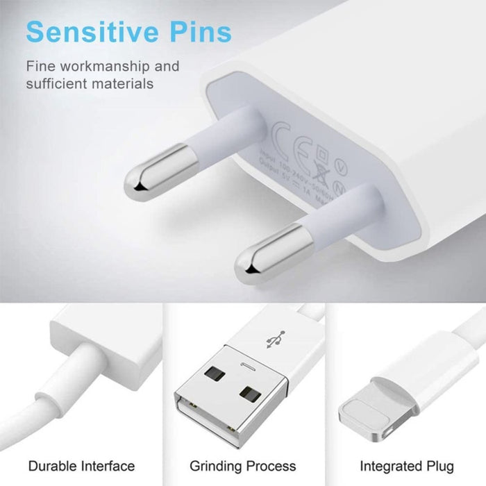 Oplader iPhone - Inclusief USB naar Apple Lightning Kabel - Wit - 2x Oplaadsetje