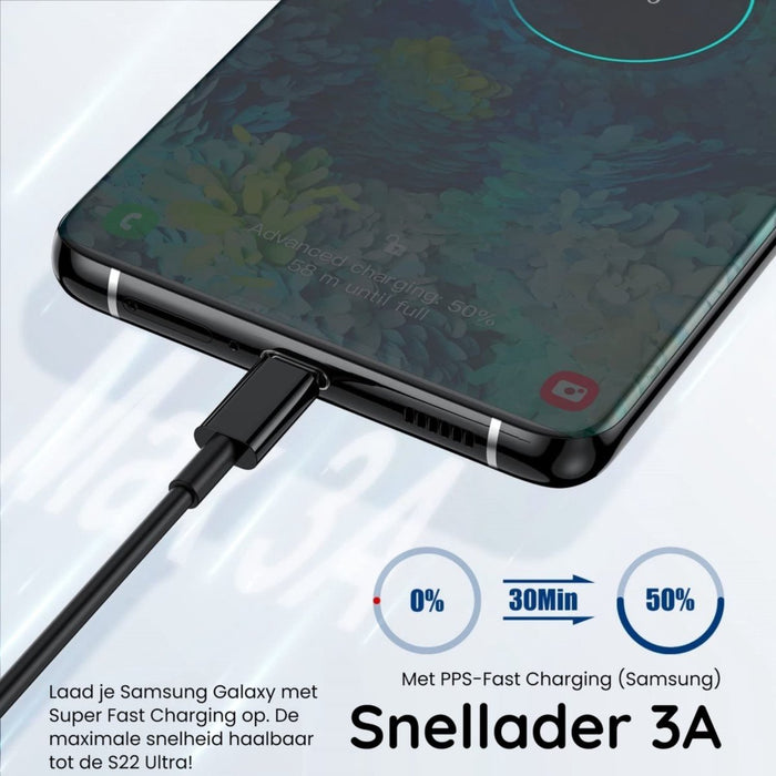 Oplader Samsung - Snellader inclusief Oplaadkabel van 2 meter - Super Fast Charger (25W) - Geschikt voor Samsung Galaxy Z Fold, S22 Ultra, S21 FE, Tab A8, Tab S7 FE etc.