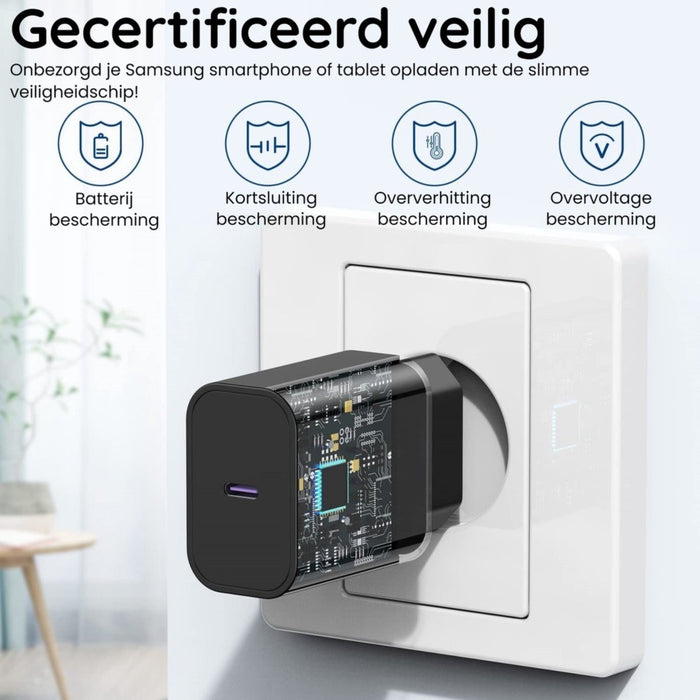 Oplader Samsung - Snellader inclusief Oplaadkabel van 2 meter - Super Fast Charger (25W) - Geschikt voor Samsung Galaxy Z Fold, S22 Ultra, S21 FE, Tab A8, Tab S7 FE etc.