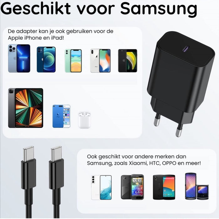 Oplader Samsung - Snellader inclusief Oplaadkabel van 2 meter - Super Fast Charger (25W) - Geschikt voor Samsung Galaxy Z Fold, S22 Ultra, S21 FE, Tab A8, Tab S7 FE etc.