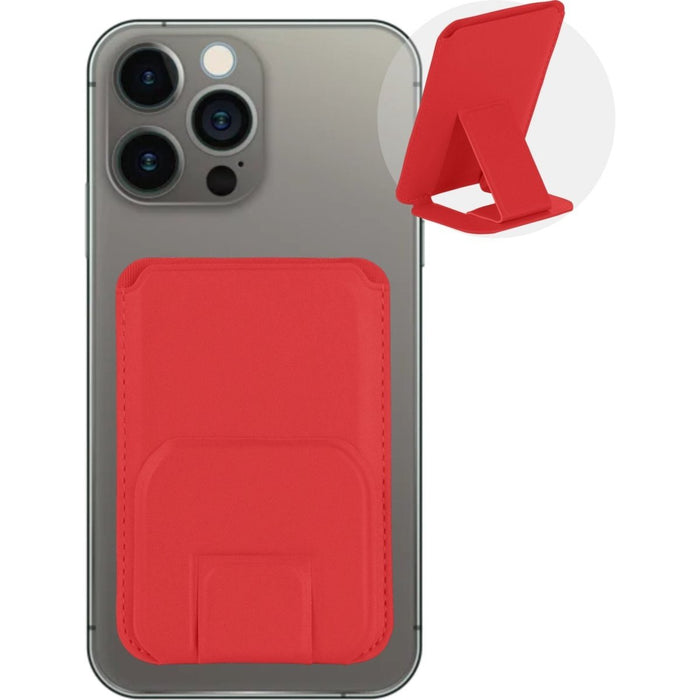 Pasjeshouder - Kaarthouder - Geschikt voor MagSafe Functie - Apple iPhone 12 en 13 serie met Standaard - Rood - Telefoonhouder en Kaartenhouder in 1 - Apple Magneet magneet met Telefoonhouder - RFID bescherming - Vegan Leer