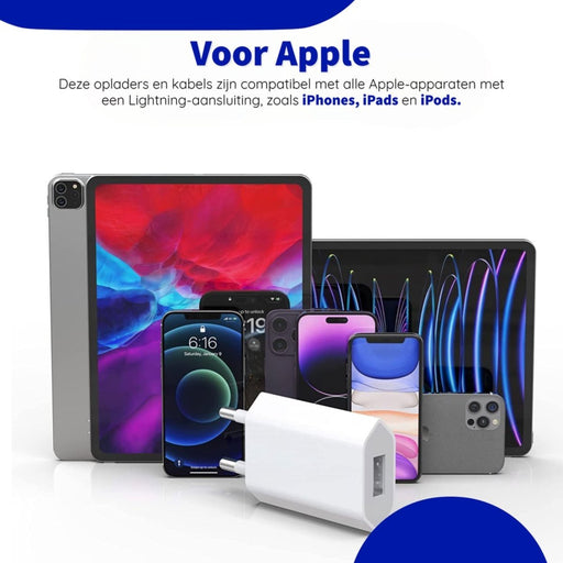 Phreeze 2-PACK iPhone Oplader - Inclusief Apple Lightning Kabel - 2 Meter - Wit - Opladers - Phreeze