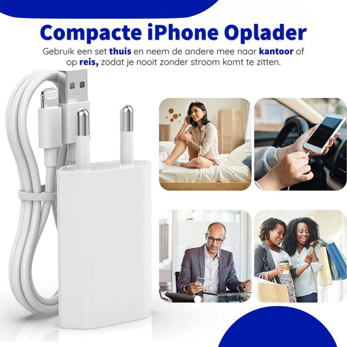 Phreeze 2-PACK iPhone Oplader - Inclusief Apple Lightning Kabel - 2 Meter - Wit - Opladers - Phreeze
