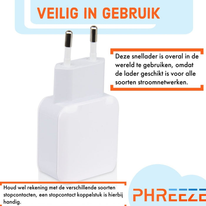 Phreeze 2.1A Duo USB Oplader met Fast Charge - PHR-A2202N