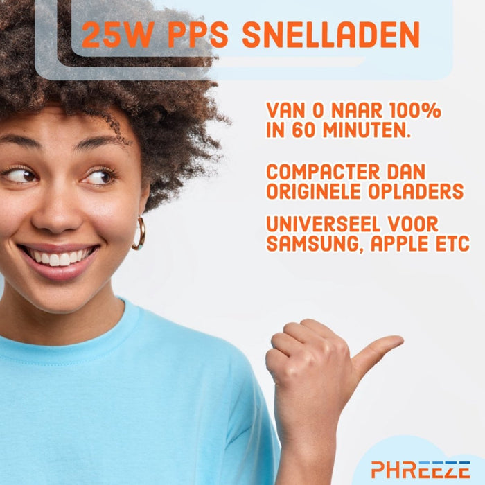 Phreeze 25W USB-C Adapter met Power Delivery en Super Fast Charge - PHR-AC66