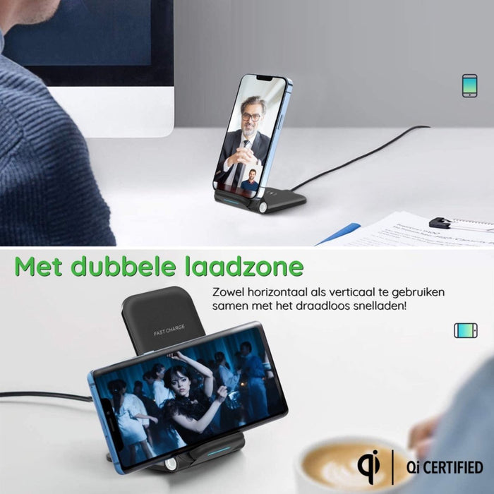 Phreeze 3-in-1 Draadloze Oplader - 15W - Snellader - Zwart - Wireless Fast Charger - Geschikt voor Apple iPhone , Apple Airpods, Apple Watch