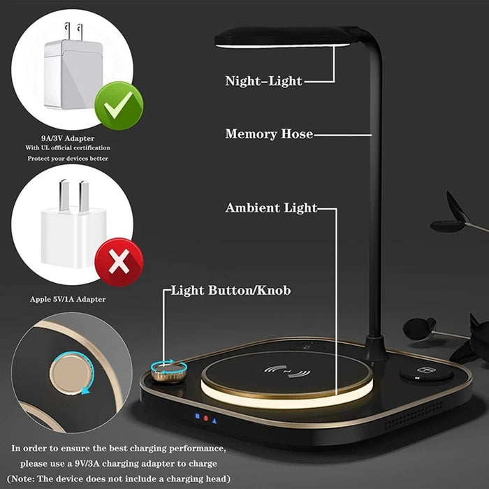 Phreeze 3 in 1 Draadloze Oplader met Bureaulamp - LED - Dimbaar - 15W Draadloos Snelladen - Geschikt voor Apple iPhone, Watch en AirPods (Pro) - Dockingstations - Phreeze