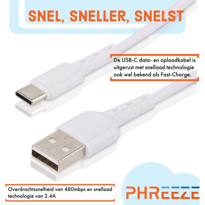 Phreeze 4x USB-C naar USB-A Kabel 3.0 (2 meter)  - Oplaadkabel - Laadsnoer - Type C - Date-en Laadkabel - Snellader