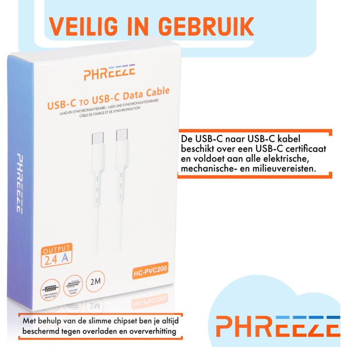 Phreeze 4x USB-C naar USB-C Kabel 3.0 (2 meter) - Oplaadkabel - Laadsnoer - Type C - Date-en Laadkabel - Snellader