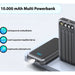 Phreeze 5-in-1 Powerbank 10.000 mAh met Zaklamp - Ingebouwde Apple Lightning Kabel + USB-C + Micro-USB Opladerkabel - Snellader - Oplaadbare Batterij - Geschikt voor Vliegtuig, iPhone, Samsung - Universeel - Phreeze
