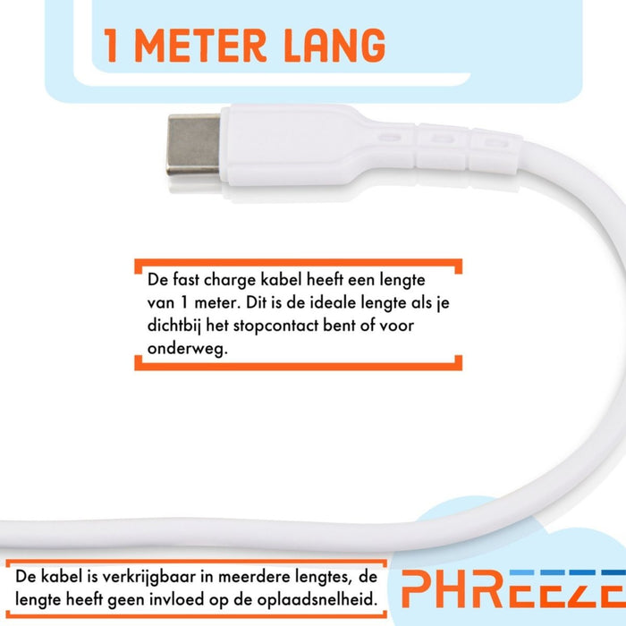 Phreeze 5x USB Type C naar USB Type C kabel 1M 60W Quick Charge  - Snel laad functie