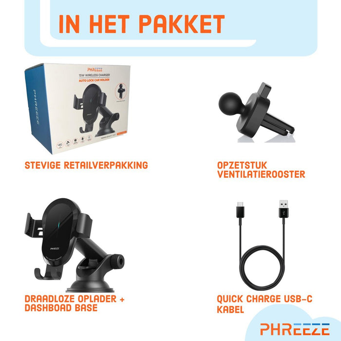 Phreeze Autohouder PHR-CH32W met Draadloze Snellader