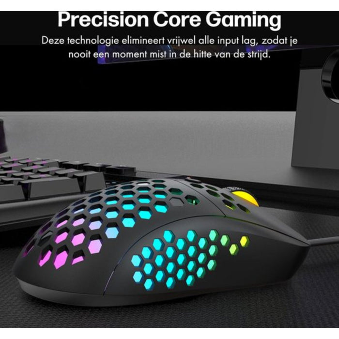 Phreeze Bedrade Gaming Muis - Ultra Light Design - 4800 DPI - RGB Verlichting - Macro Knoppen - 7 Knoppen - MMO/MOBA/FPS - Zwart - Computer - Phreeze