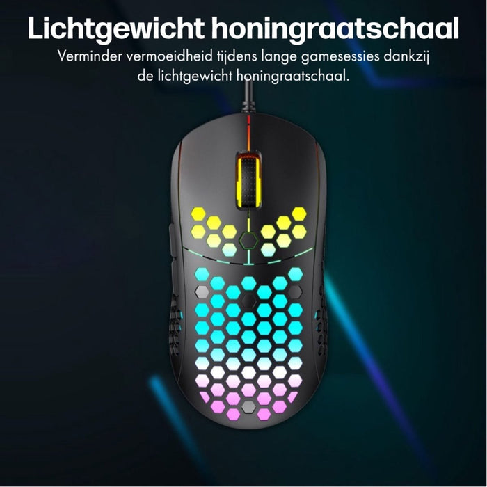 Phreeze Bedrade Gaming Muis - Ultra Light Design - 4800 DPI - RGB Verlichting - Macro Knoppen - 7 Knoppen - MMO/MOBA/FPS - Zwart - Computer - Phreeze