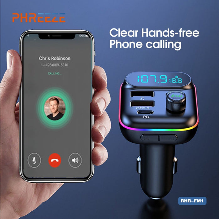 Phreeze Bluetooth FM Transmitter - Autolader - Bluetooth Carkit - Handsfree - Muziek Streamen - Bluetooth 5.0 en USB 3.0 Quick Charge - Handsfree Bellen - Extra Grote Microfoon - Extra bass - Telefoon Opladen - Spraakbediening - Auto Accessoires