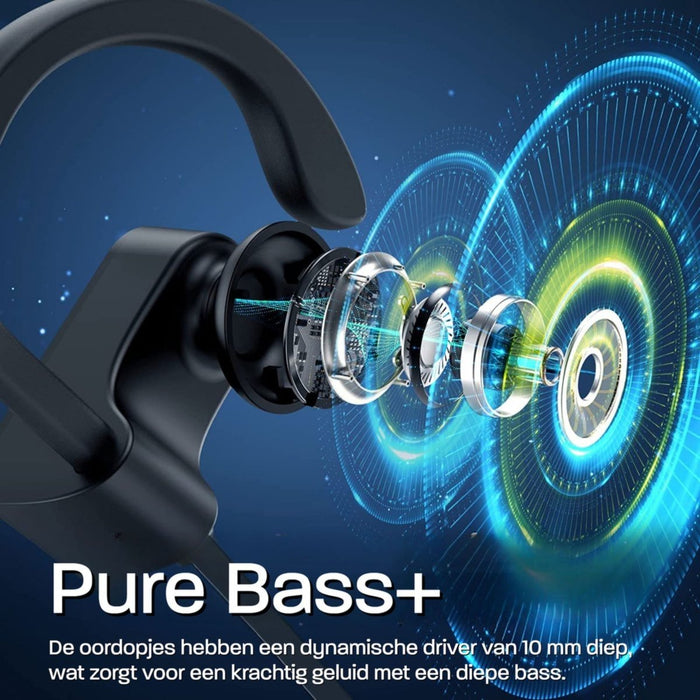 Phreeze BT06 Draadloze Sport Oordopjes - Hardloop Oordopjes - Sport Oortjes - Sportoortjes - Oordopjes Bluetooth - Hardlopen - Stevige Oorbevestiging met Haakjes - Krachtige Bass - Waterdicht IPX8 - Sport Oordopjes - Voor Apple en Android.