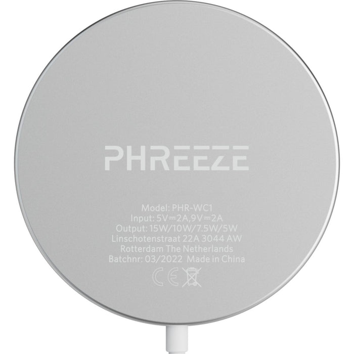 Phreeze Draadloze Oplader 15W - Magnetisch - Wit - Geschikt voor Magneet iPhone 12 en iPhone 13 - Wireless Fast Charger - 15W Snellader - Recycled Aluminium Design