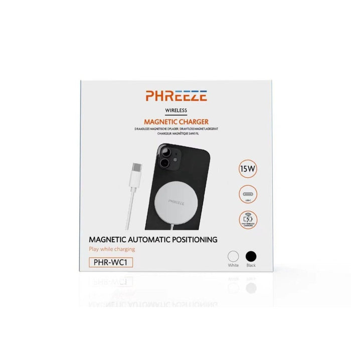 Phreeze Draadloze Snellader 15W + USB-C Power Adapter - Zwart - iPhone Adapter - iPhone Oplader - Geschikt voor iPhone 12 en 13 met Magneetfunctie