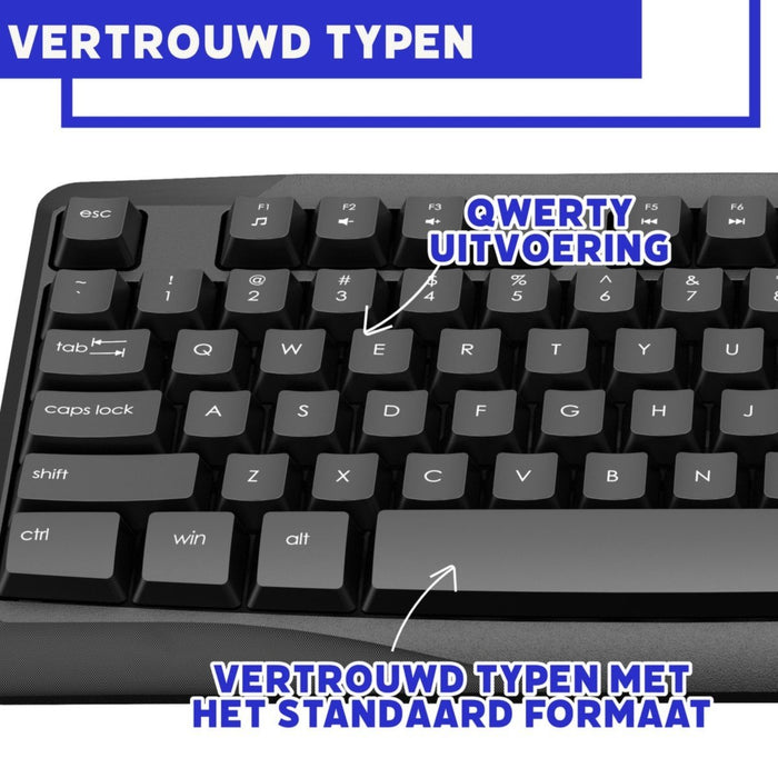 Phreeze™ Draadloze Toetsenbord en Muis Set + USB Ontvanger - Ergonomisch Design - Lichte Toetsaanslag - Functietoetsen - QWERTY