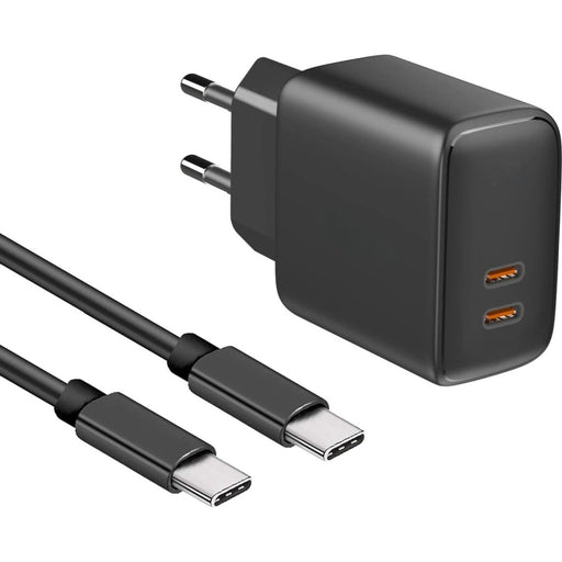 Phreeze Dual USB-C Snellader 35W - Inclusief 1m Gevlochten USB-C Kabel - GaN Technologie - Super Fast + Quick Charge voor Samsung Galaxy S23 Ultra / Tab A8 2022 etc., - Zwart - Phreeze