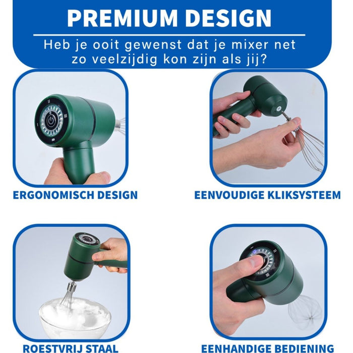 Phreeze Elektrische Handmixer - Mixer met Deeghaken - Slagroomklopper - Automatisch - Klopper - Staafmixer - Mini - USB Oplaadbaar - Gadgets - Phreeze