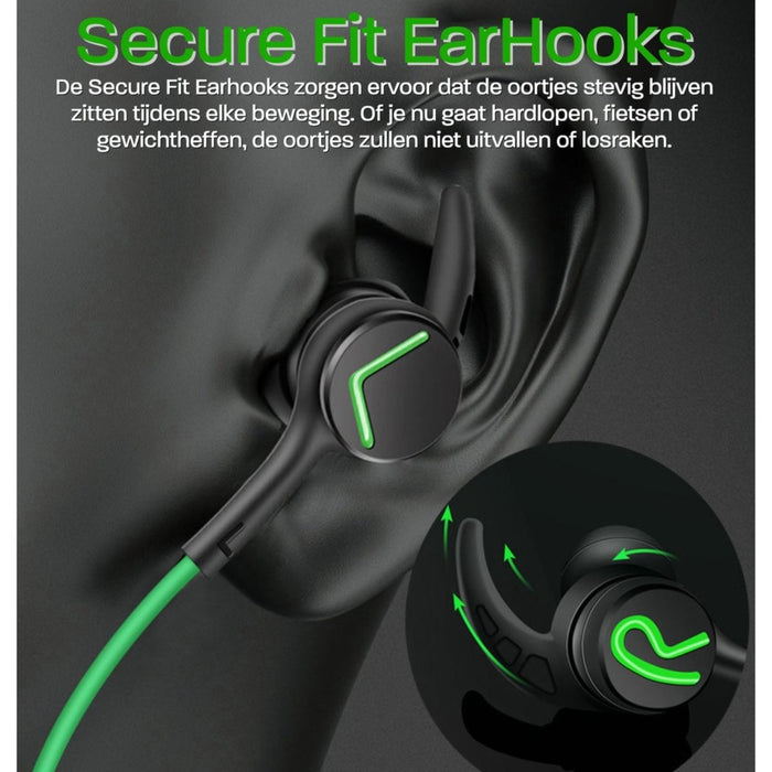 Phreeze EP15 Bedrade iPhone Oortjes - Groen - In-Ear Sport Headset met Haakjes - Lightning Headset - Geschikt voor Apple - Earpods - Apple Oortjes - Bedrade Oortjes met Lightning Aansluiting - EarHooks - Extra Duurzaam - Pure Bass - Sport Oortjes