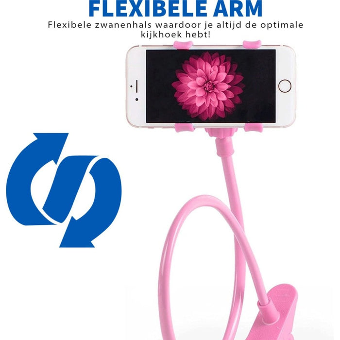 Phreeze Flexibele Telefoonhouder met Arm en Klem - Telefoonstandaard Voor Bureau - Krachtige Klemmen - Roze - Gadgets - Phreeze