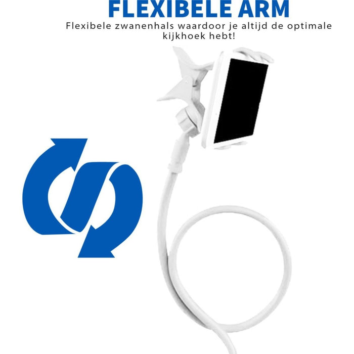 Phreeze Flexibele Telefoonhouder met Arm en Klem - Telefoonstandaard Voor Bureau - Krachtige Klemmen - Wit - Gadgets - Phreeze