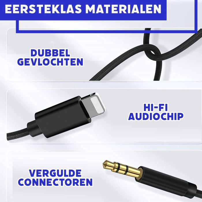 Phreeze™ Gecertificeerde 3.5mm Aux naar Apple Lightning Kabel - Gevlochten Audiokabel voor iPhone, iPad en iPo