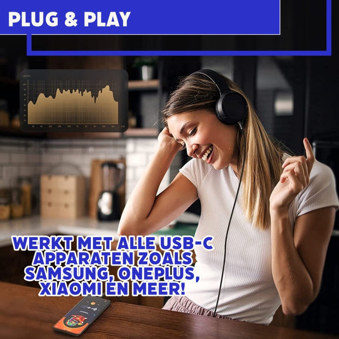 Phreeze™ Gecertificeerde 3.5mm Aux naar USB-C Kabel - Gevlochten Audiokabel voor Android, Samsung, S21, S20 FE en meer
