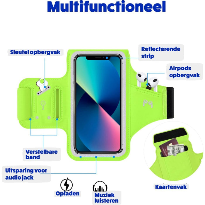 Phreeze Hardloop Telefoonhouder - Groen - Luchtig Neopreen - Kaartenvak - Sleutelvak - Airpods Vak -