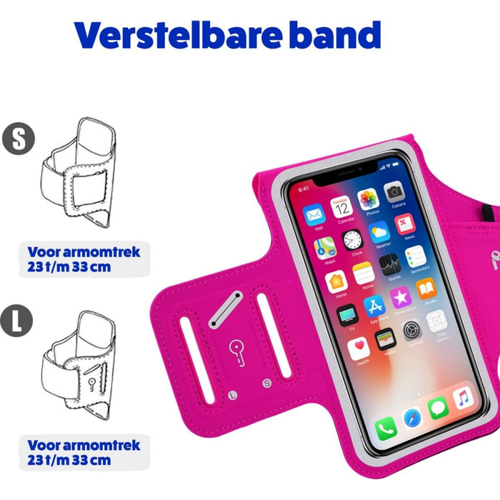 Phreeze Hardloop Telefoonhouder - Roze - Luchtig Neopreen - Kaartenvak - Sleutelvak - Airpods Vak -