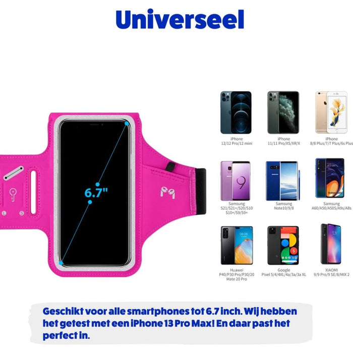 Phreeze Hardloop Telefoonhouder - Roze - Luchtig Neopreen - Kaartenvak - Sleutelvak - Airpods Vak -