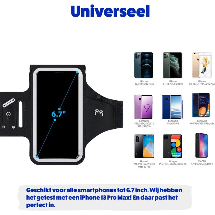 Phreeze Hardloop Telefoonhouder - Zwart - Luchtig Neopreen - Kaartenvak - Sleutelvak - Airpods Vak -