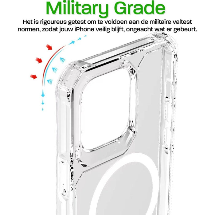 Phreeze iPhone 14 Hoesje met MagSafe - Military Grade - Crystal Clear Edition - Bumper Siliconen TPU Cover - Achterkantje - Hoes iPhone 14