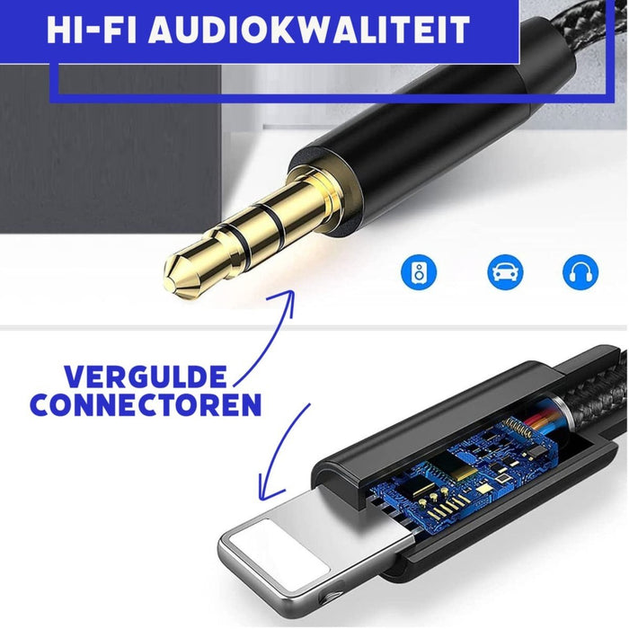 Phreeze™ iPhone Aux Kabel - Aux 3.5mm Jack naar Apple Lightning Audiokabel voor in Auto, Speaker en Soundbar - Geschikt voor iPhone X/11/12/13 en iPad