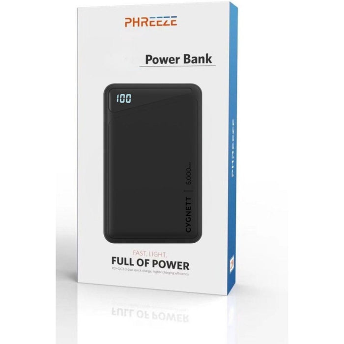 Phreeze Mini Powerbank 5000 mAh - Snellader & Batterij LED-display - USB, USB C & Micro USB - Universele Powerbank voor o.a. Apple iPhone / Samsung - Zwart - Phreeze