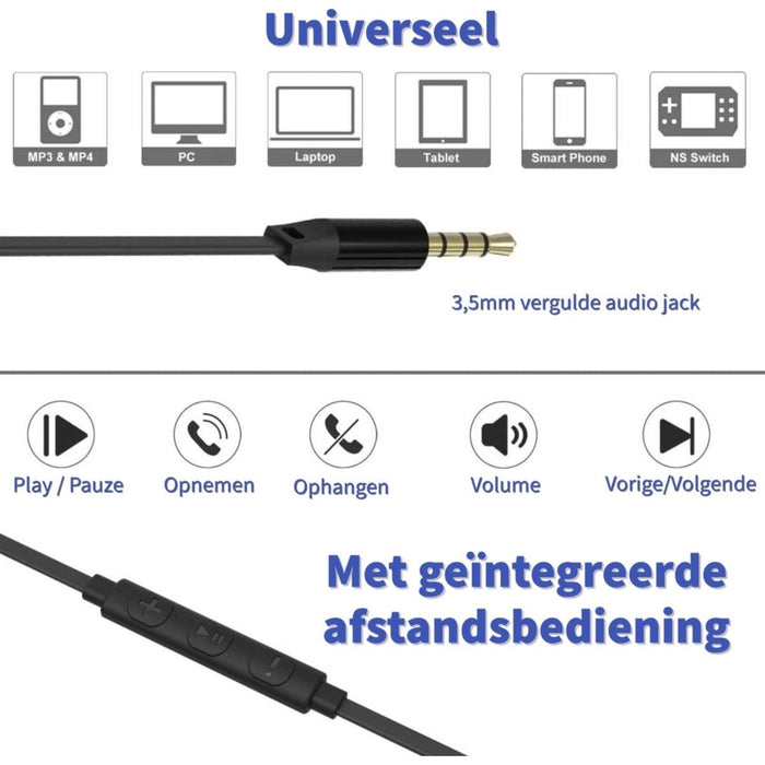 Phreeze Oortjes met Draad en Microfoon - 3,5 mm Audio Jack - Met S, M, XL Oordopjes - Geschikt voor Samsung, HTC, Nokia, OnePlus, Sony, Xiaomi, Huawei